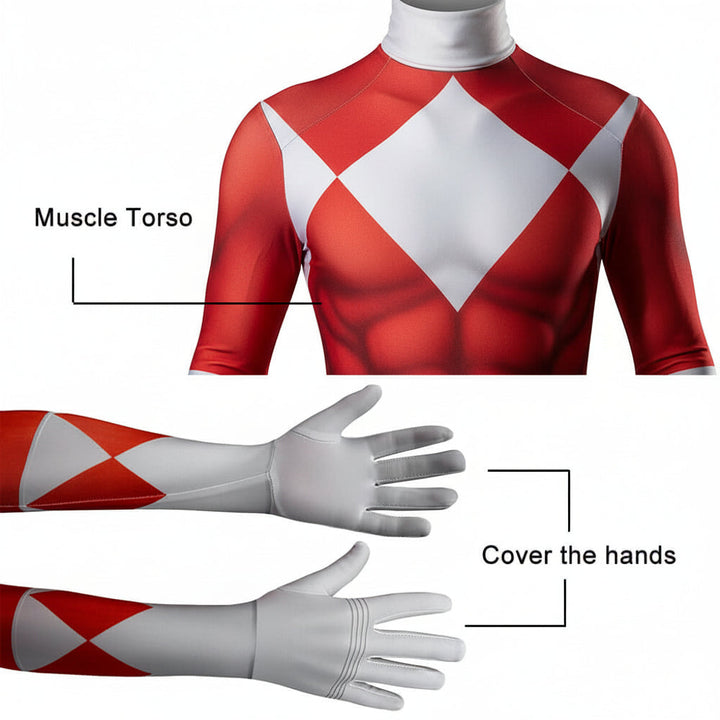 Complete kids' superhero outfit: muscle print jumpsuit & protective mask for heroic adventures.
