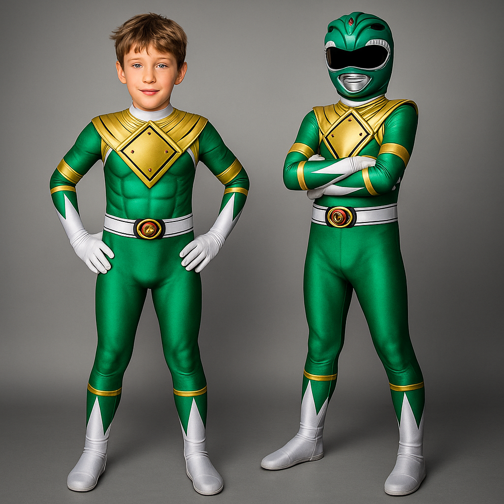 Dynamic children's superhero costume, muscle print jumpsuit & matching mask for imaginative play.