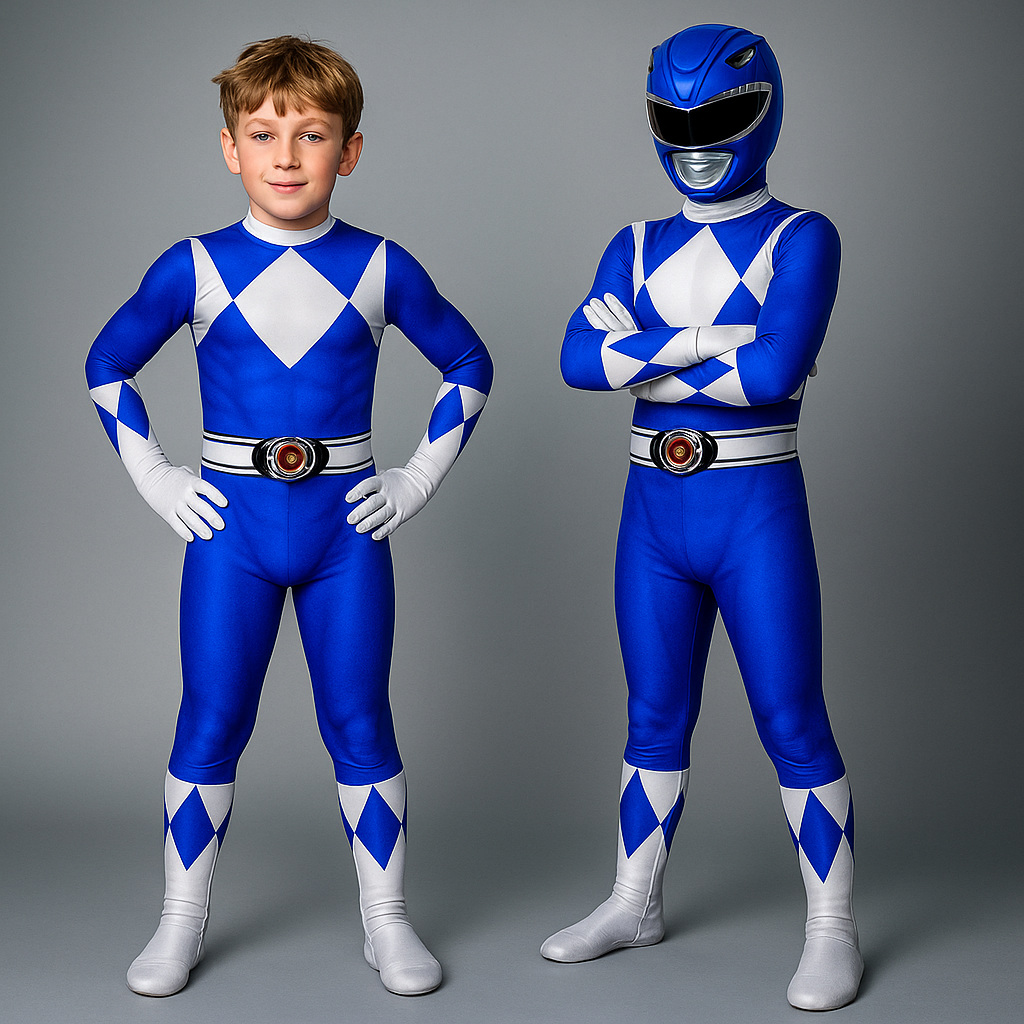 Boys' superhero muscle print jumpsuit costume with mask, ideal for parties & cosplay adventures.