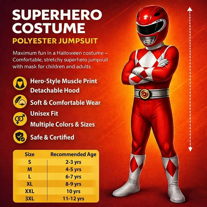 Girls' superhero muscle print jumpsuit & mask, a bestseller for kids' dress-up & playtime.