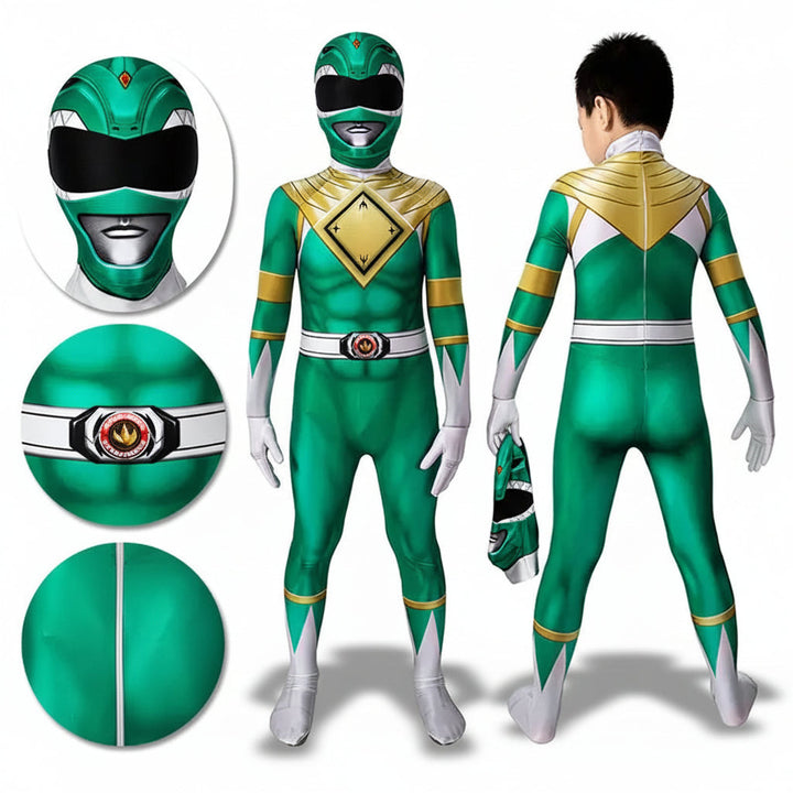 Children's dress-up superhero jumpsuit featuring realistic muscle print and eye mask.