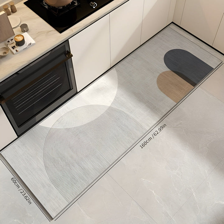 Washable kitchen mat, non-slip design, providing comfortable standing support for chefs.