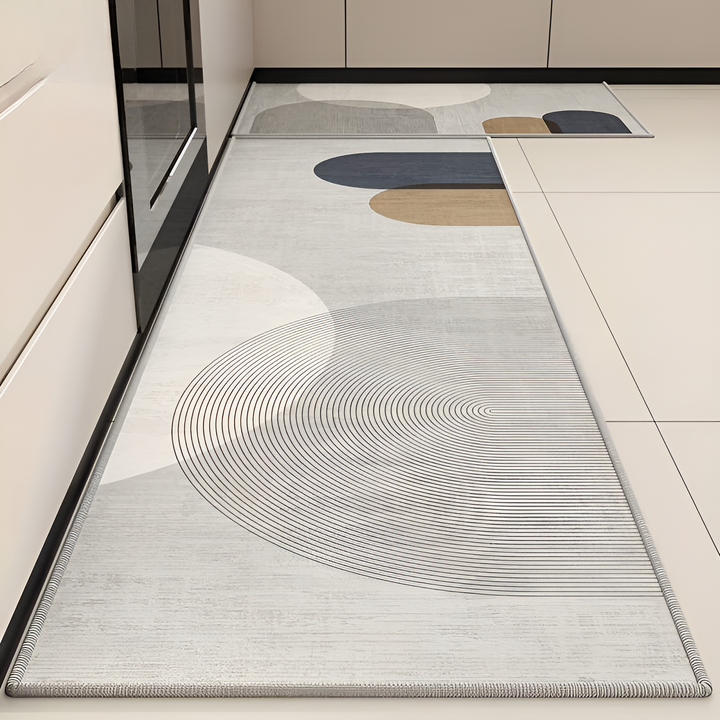 Heavy-duty kitchen standing mat with anti-fatigue properties. Cushioned, non-slip, easy clean.