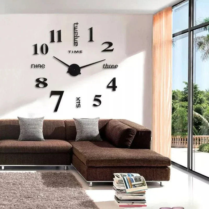 Silent 3D wall clock, a large frameless modern decor item perfect for contemporary living rooms or offices.