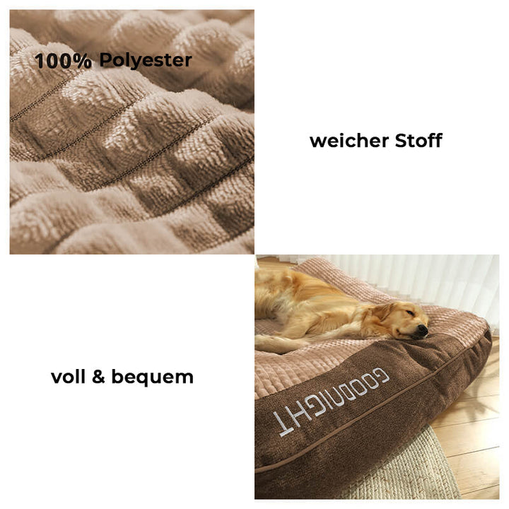 Premium orthopedic dog bed, large size, with thick cushioning & neck support. Machine washable.
