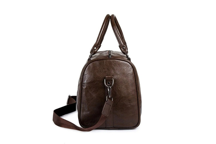 Smart brown leather travel duffel. Lightweight, large-capacity, & durable carry-on for trips.