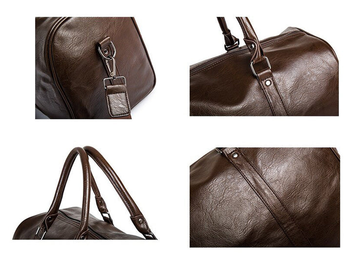 Sleek leather carry-on duffel bag. Large capacity, lightweight, suitable for all types of travelers.