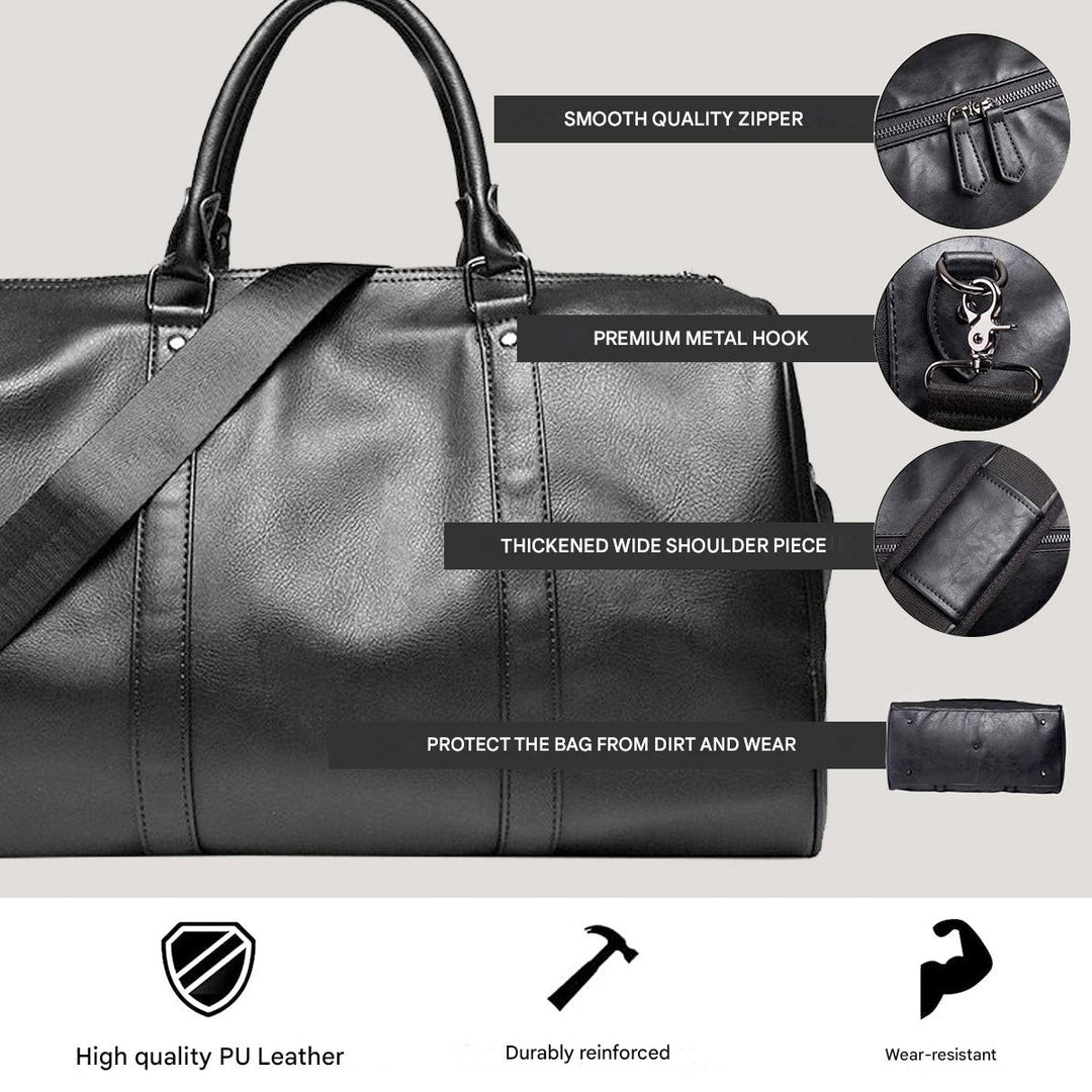 Elegant leather travel bag. Unisex, large-capacity, lightweight duffel for adventurers.