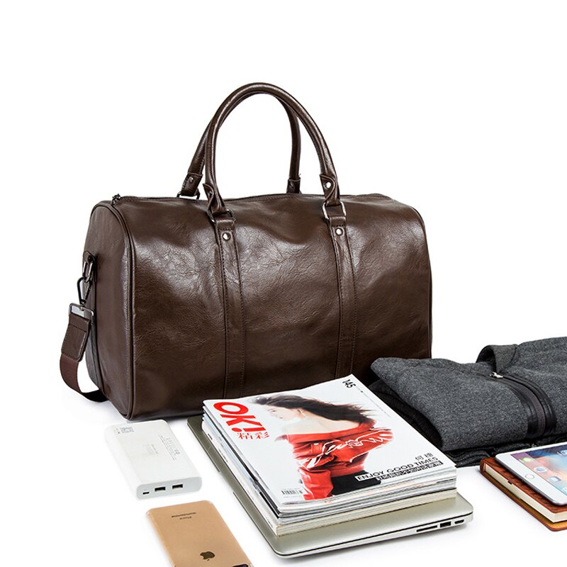 Sophisticated unisex leather travel duffel, a durable, lightweight weekend bag for stylish trips.