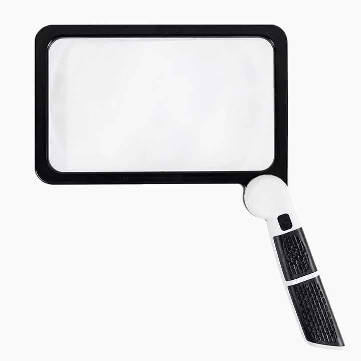 LED handheld magnifying glass with 5x power and dimmable light for reading & hobbies.