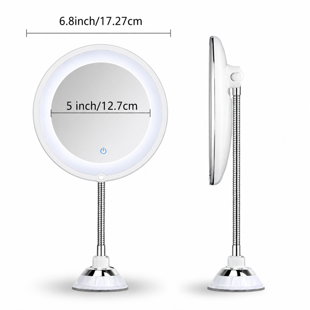 Versatile LED magnifying mirror with a flexible arm, perfect for precise makeup & grooming on-the-go.