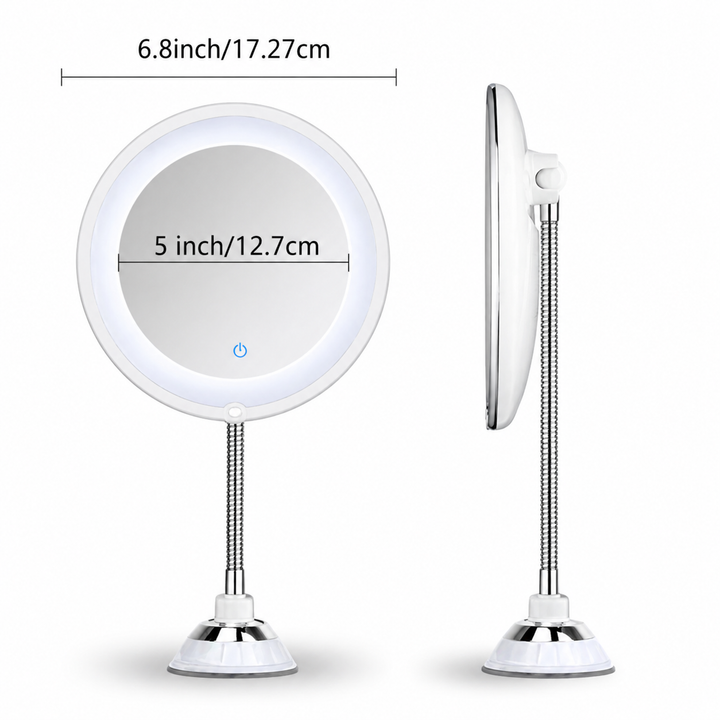 Versatile LED magnifying mirror with a flexible arm, perfect for precise makeup & grooming on-the-go.