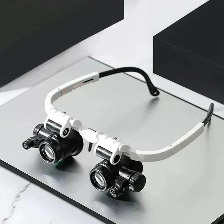"LED magnifying glasses with adjustable 8x, 15x, 23x lenses and illuminated feature for precision work and detail viewing."