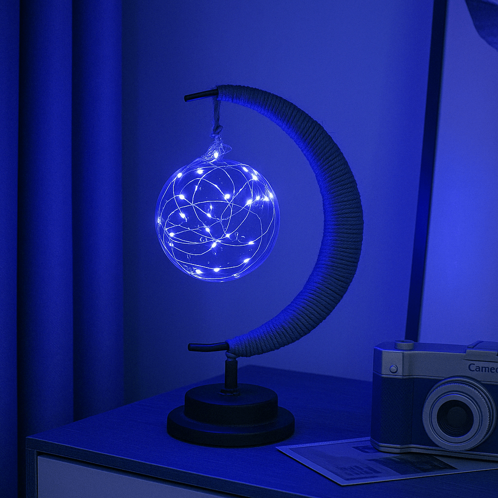 Lifestyle image of the LED Moon Star Night Light creating a serene ambiance in a bedroom, perfect for nighttime relaxation.