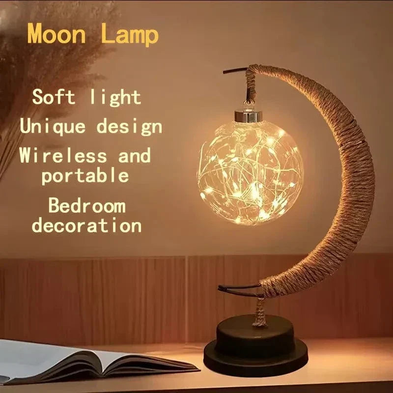 The LED Moon Star Night Light in a different room setting, illustrating its adaptability to various interior styles like modern and bohemian.