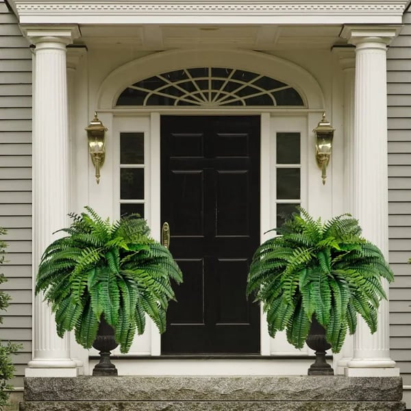 Lifelike, vibrant artificial Boston fern, UV-resistant, 18 lush branches, perfect for outdoor decor, low maintenance garden p