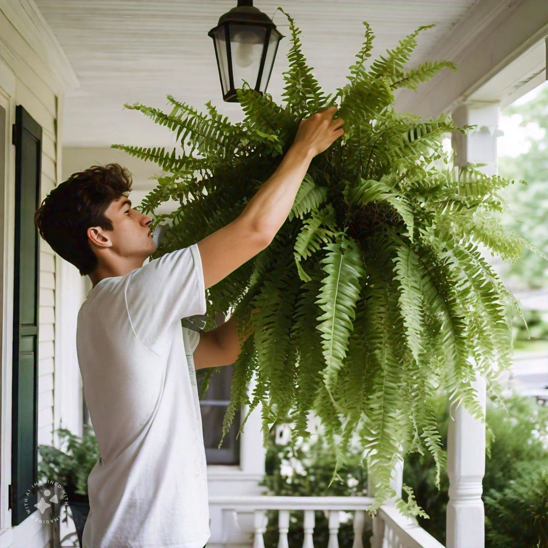 Lifelike, vibrant artificial Boston fern, UV-resistant, 18 lush branches, perfect for outdoor decor, low maintenance garden p