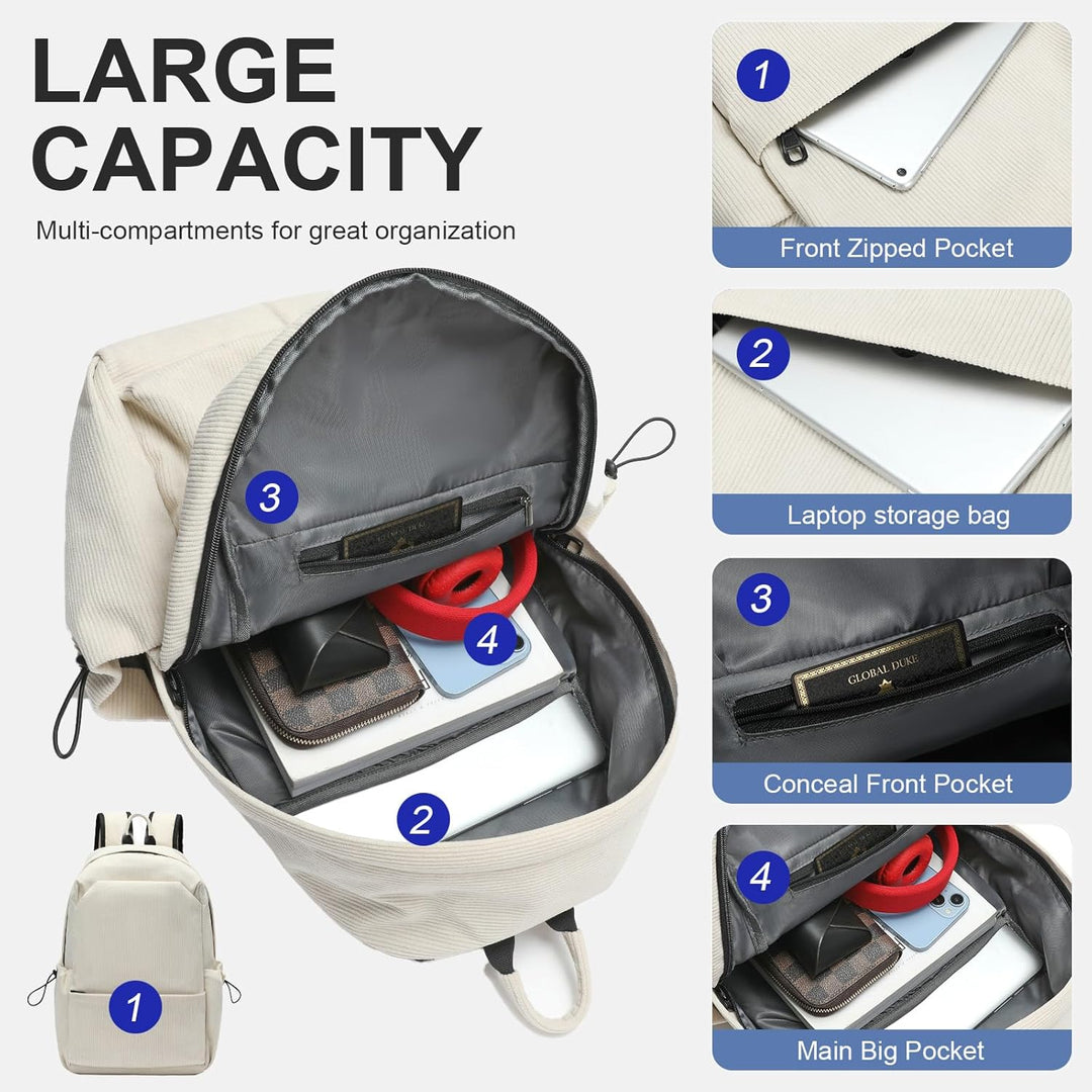 Unisex laptop backpack, water-resistant, with ergonomic design and organized multi-compartments.