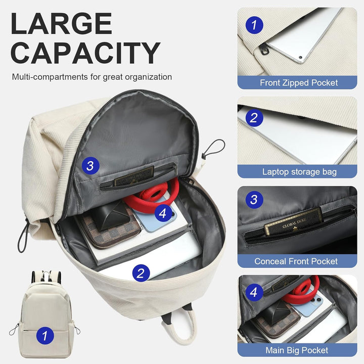 Unisex laptop backpack, water-resistant, with ergonomic design and organized multi-compartments.