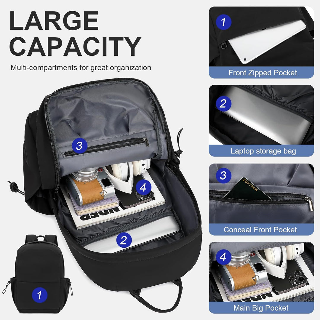 Lightweight water-resistant laptop backpack, unisex design, with corduroy accents & smart organization.