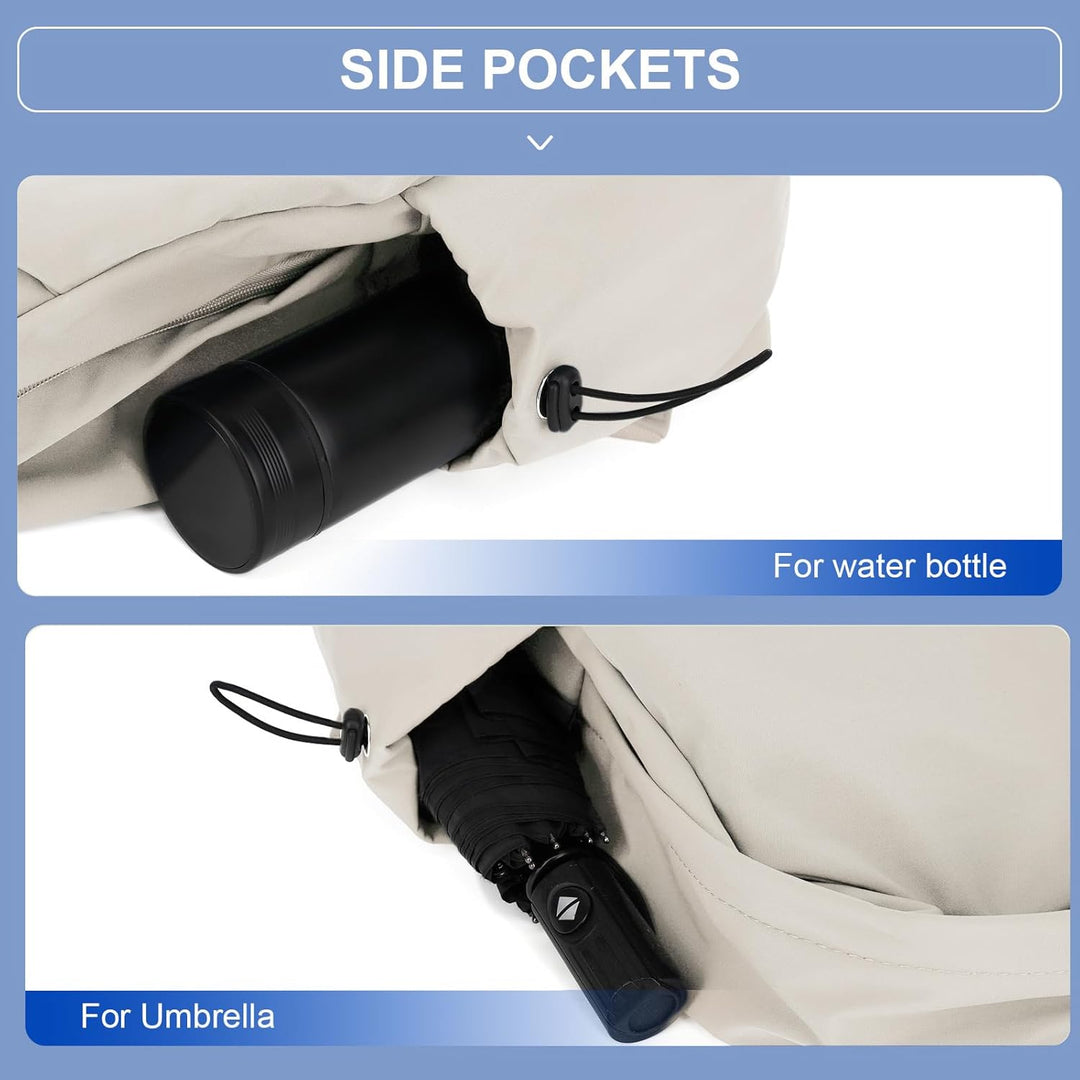 Blue water-resistant travel & work backpack, lightweight, with dedicated laptop sleeve & multi-compartments.