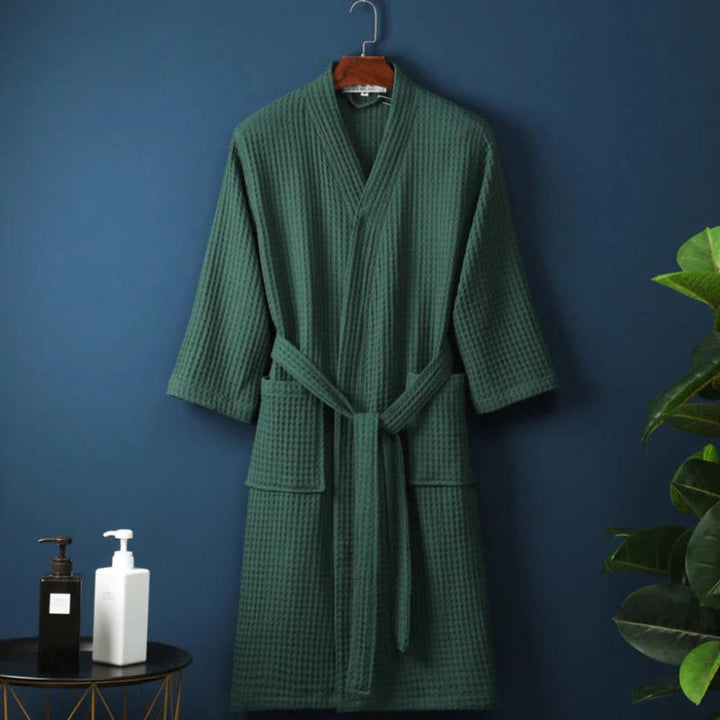 Unisex couple robe: lightweight waffle cotton terry bathrobe, soft for spa, loungewear, or post-shower comfort.