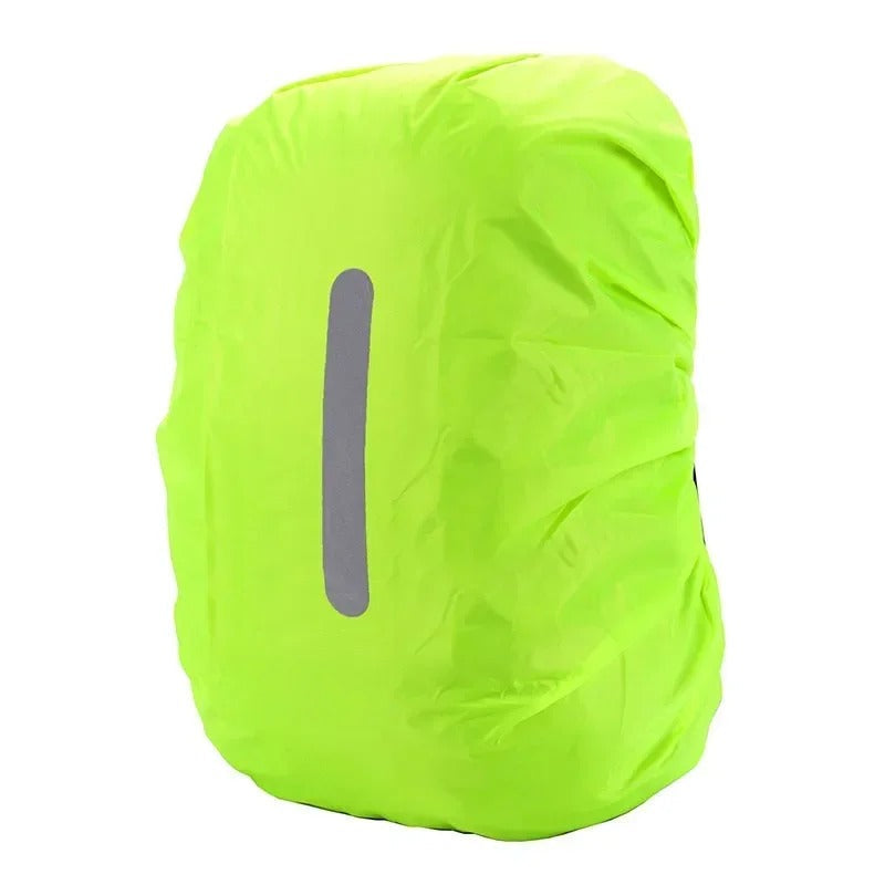 Adjustable backpack rain cover with elasticized edges for a secure & snug fit on various pack sizes.