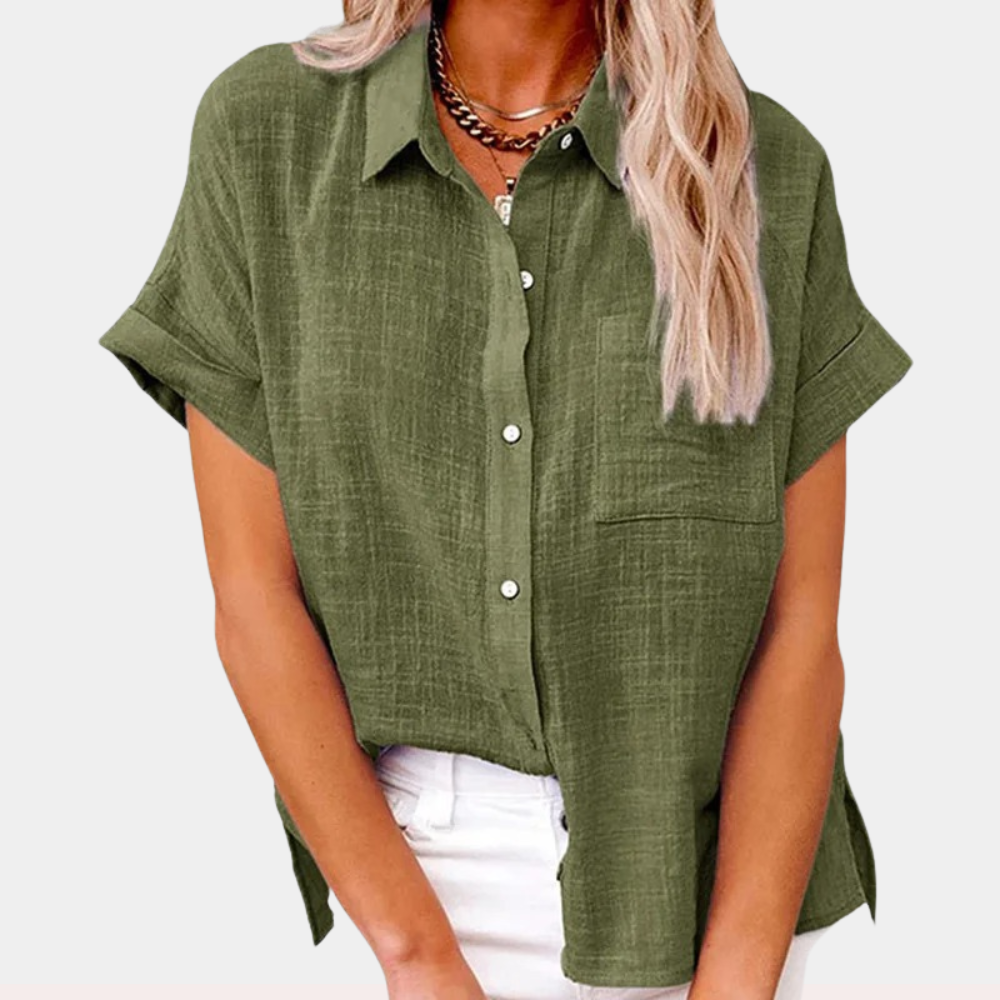 Elegant women's blouse, a versatile lightweight top with a front pocket for effortless everyday fashion.