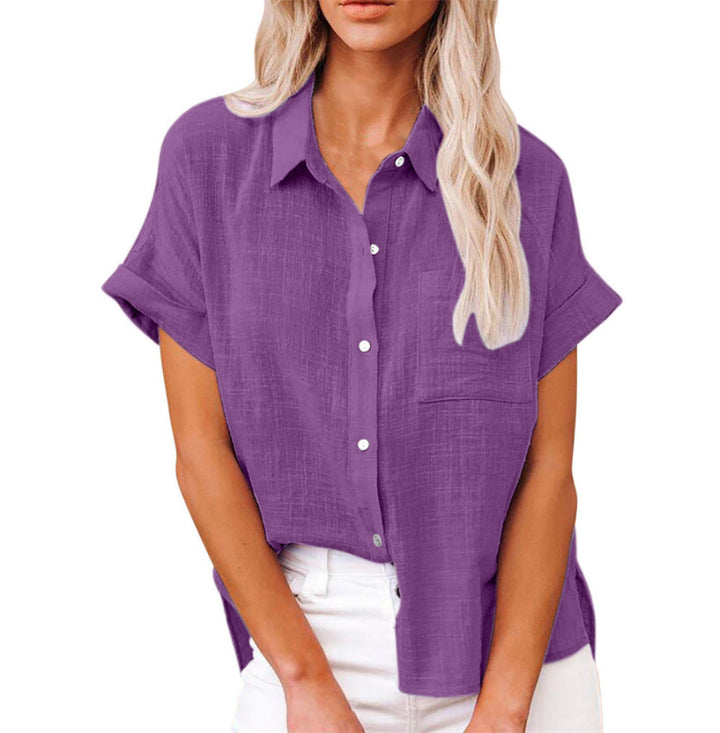 Modern women's lightweight top, an elegant blouse with a front pocket for versatile casual style.