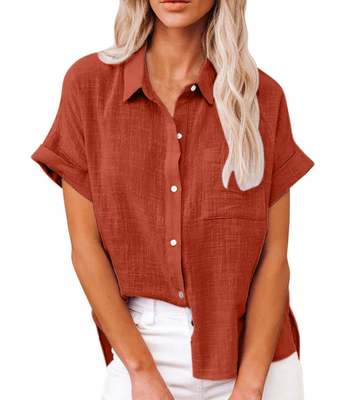 Stylish women's lightweight front pocket shirt, comfortable and versatile for effortless everyday wear.