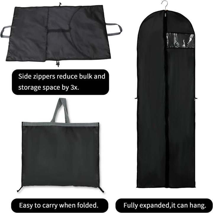 Garment storage cover 70-inch dress bag with zipper, 2-pack. Long clothing protection & wardrobe organizer.