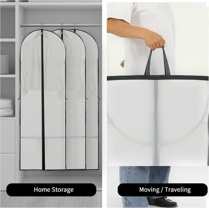 Extra long 180cm garment cover for dresses & gowns. Clear dress bag for closet storage, wardrobe organizer.