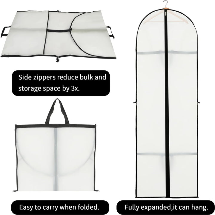Travel-friendly 70-inch garment storage bag. Keeps long dresses & suits wrinkle-free & protected.
