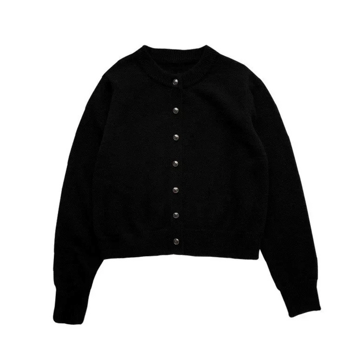 Loose knit women's round neck cardigan, a comfortable and stylish layering piece for spring and autumn fashion.