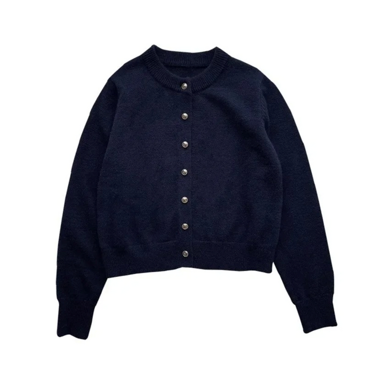 Casual yet chic women's round neck cardigan, a soft loose knit top perfect for everyday comfort and style.