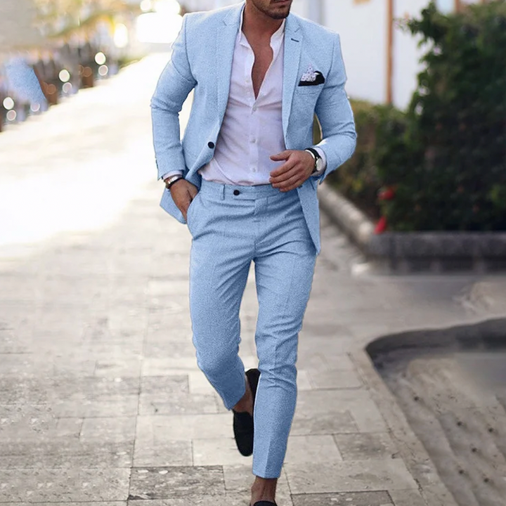 Stylish menswear Lucas suit set with a modern business casual blazer and coordinated dress pants.