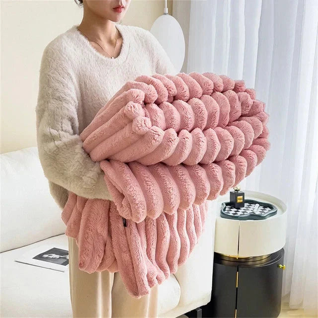 Stylish luxury comfort blanket as a cozy throw, enhancing home decor with its plush, soft texture.