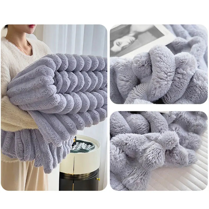 Person relaxing under a cozy, warm, and soft luxury comfort blanket, perfect for unwinding.