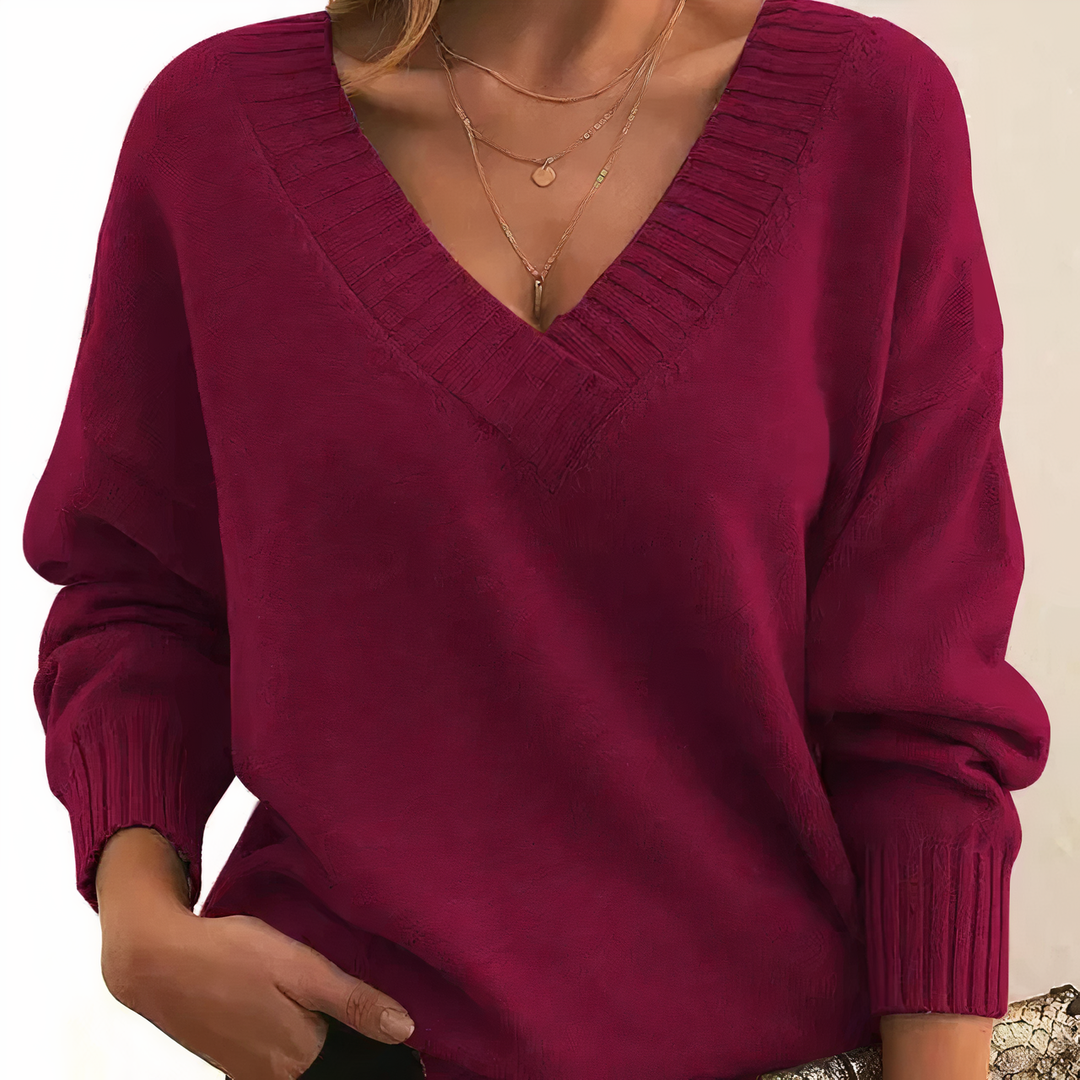 Cozy Isabella women's cashmere V-neck sweater, an elegant knit top for luxurious fall & winter style.