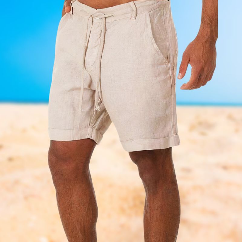 Luxurious linen men's shorts in a stylish, comfortable design, perfect for summer casual wear.