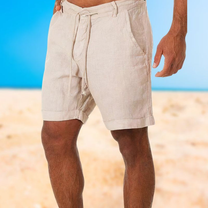 Luxurious linen men's shorts in a stylish, comfortable design, perfect for summer casual wear.