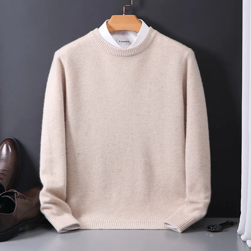Men's elegant soft cashmere pullover sweater. Comfortable long-sleeve for timeless men's fashion & winter wear.