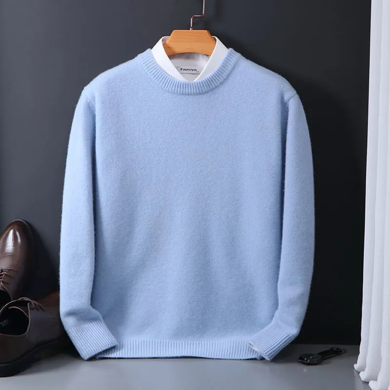 Soft men's cashmere pullover sweater. Elegant long-sleeve top, ideal for comfortable fall & winter men's fashion.