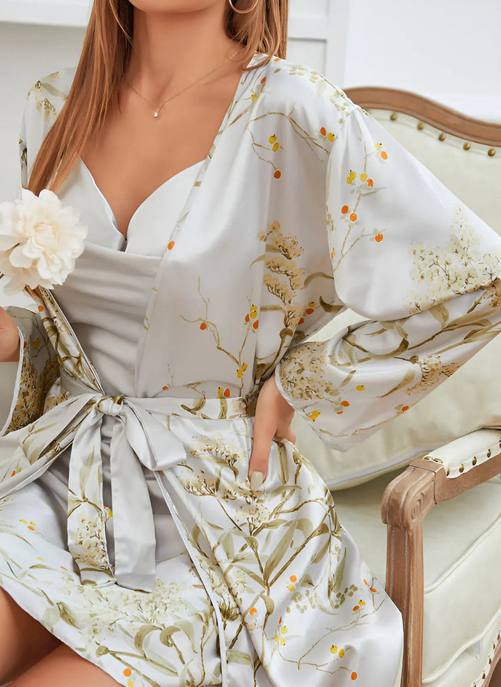Comfortable satin slip nightdress from a women's luxurious two-piece kimono sleepwear set.