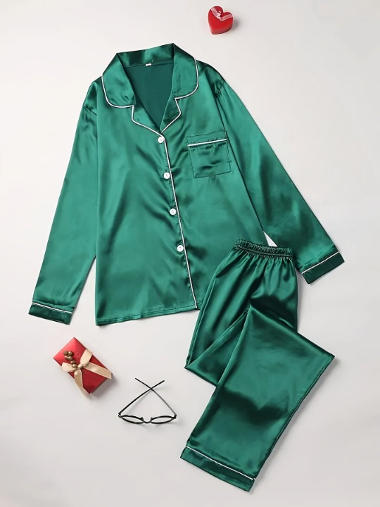 Stylish women's silk blend pajama set, a soft 2-piece sleepwear for luxurious comfort.