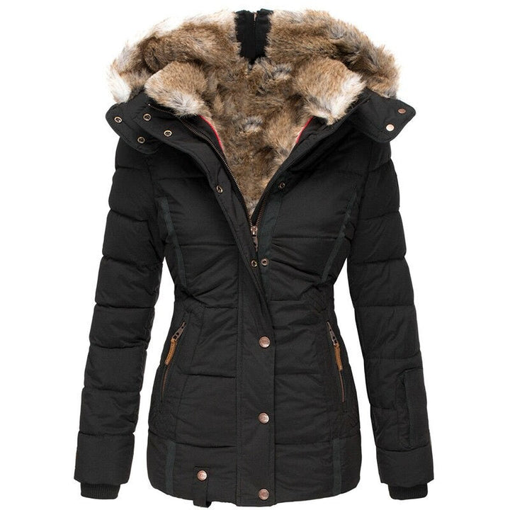 Luxurious women's fur-lined winter coat, warm, waterproof & insulated. Perfect stylish outerwear for cold weather.