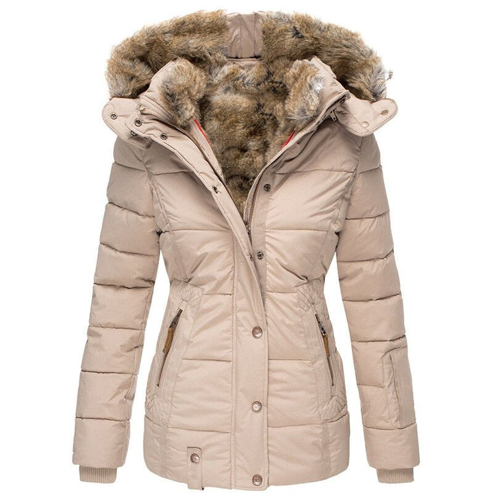 Women's insulated winter coat, fur-lined, waterproof. Warm & cozy long outerwear for extreme cold weather.