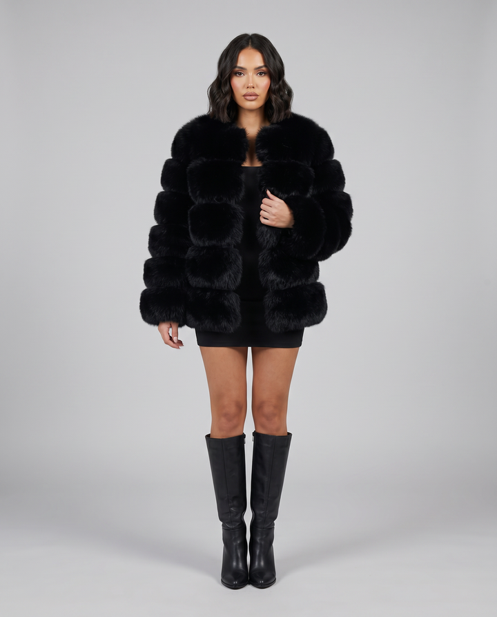 Cozy women's plush winter jacket, featuring a soft texture, ideal warm outerwear for luxury cold-weather fashion.