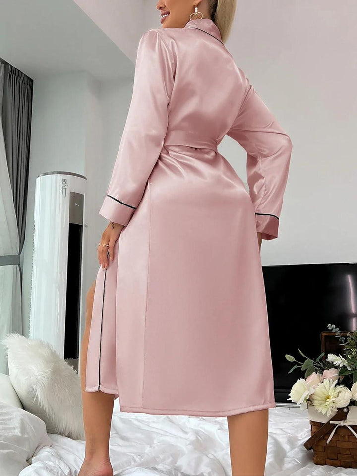 Women's luxurious satin kimono robe, perfect for elegant lounging & everyday comfort.