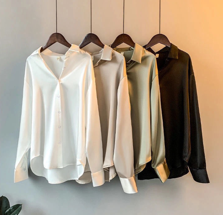 Classic women's silk blouse, perfect versatile top for fall fashion. Premium long-sleeve elegant wear.